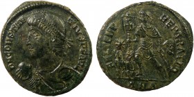 Roman Imperial, Constantius II, AE Follis, Antiochia
4.31 g, 23 mm, aVF

Obverse: D N CONSTAN-TIVS P F AVG Pearl-diademed, draped and cuirassed bust o...