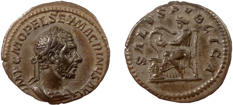 Roman Imperial, Macrinus, AR Denarius, Rome
2.99 g, 19 mm, VF+, toned

Obverse: ...