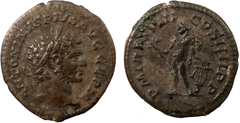 Roman Imperial, Caracalla, AR Denarius, Rome
2.89 g, 20 mm, F

Obverse: ANTONINV...