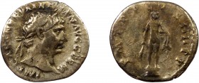Roman Imperial, Trajan, AR Denarius, Rome
2.74 g, 20 mm, gF

Obverse: IMP CAES NERVA TRAIAN AVG GERM Bust laureate right, fold of cloak on left should...