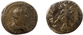 Roman Imperial, Trajan, AR Denarius, Rome
3.48 g, 20 mm, aVF, toned

Obverse: IMP CAES NER TRAIANO OPTIMO AVG GER DAC, laureate heroic bust to right, ...