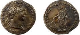 Roman Imperial, Trajan, AR Denarius, Rome
2.92 g, 19 mm, VF, toned

Obverse: IMP TRAIANO AVG GER DAC P M TR P, laureate bust right, slight drapery on ...