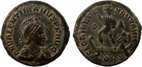 Roman Imperial, Valentinian II, AE Centenionalis, Constantinople
5.33 g, 24 mm, VF

Obverse: D N VALENTINIANVS P F AVG, helmeted, pearl-diademed, drap...