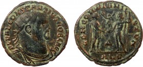 Roman Imperial, Constantius I, AE Follis, Alexandria
3.46 g, 21 mm, aVF

Obverse: FL VAL CONSTANTIVS NOB CAES, radiate, draped and cuirassed bust righ...
