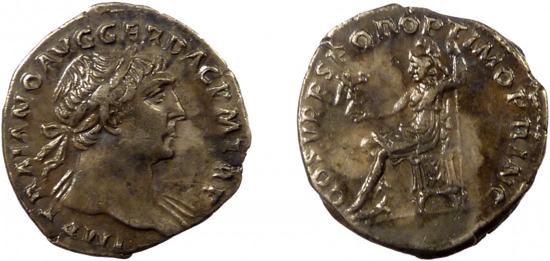 Roman Imperial, Trajan, AR Denarius, Rome
3.28 g, 19 mm, aVF, toned

Obverse: IM...