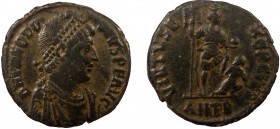 80- Roman Imperial, Theodosius I, AE Follis, Antioch
4.84 g, 23mm, aVF

Obverse: DN THEODOSIVS PF AVG, diademed, draped and cuirassed bust right
Rever...