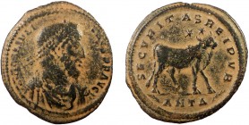 Roman Imperial, Julian II, AE Follis, Antioch
6.74 g, 31 mm, aVF

Obverse: D N FL CL IVLI-ANVS P F AVG, pearl-diademed, draped and cuirassed bust of J...