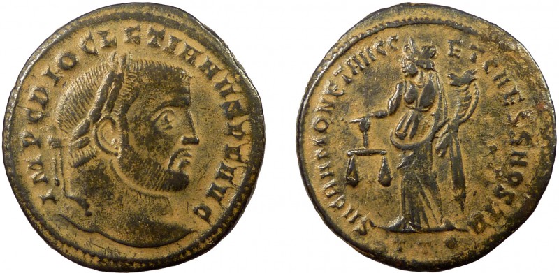 Roman Imperial, Diocletian, AE Follis, Ticinum
10.04 g, 27 mm, gVF

Obverse: IMP...