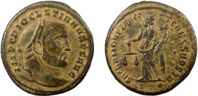 Roman Imperial, Diocletian, AE Follis, Ticinum
10.04 g, 27 mm, gVF

Obverse: IMP C DIOCLETIANVS P F AVG, laureate head right
Reverse: SACRA MONET AVGG...