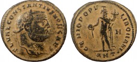Roman Imperial, Constantius I, AE Follis, Antioch 
8.96 g, 30 mm, aVF

Obverse: FL VAL CONSTANTIVS NOB CAES, laureate head right
Reverse: GENIO POPVLI...