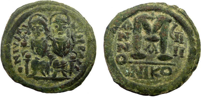 Byzantine, Justin II, AE Follis, Nikomedia
11.47 g, 29 mm, VF

Obverse: DN IV...