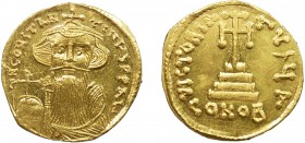 Byzantine, Constans II, AV Solidus, Constantinople
4.47 g, 20 mm, XF

Obverse: δ N CONSTANTINUS P P AV, crowned and draped facing bust, holding globus...