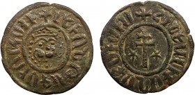 Cilician Armenia, Levon I, Ae Tank, Sis
7.11 g, 28mm, VF

Obverse: Crowned leonine bust facing slightly right
Reverse: Patriarchal cross; star to left...