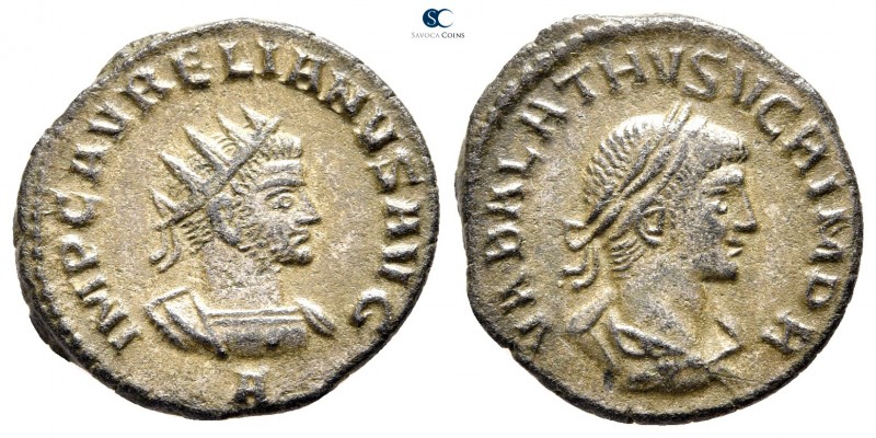 Aurelian and Vabalathus AD 271-272. Antioch
Antoninianus Æ

21mm., 3,44g.

...