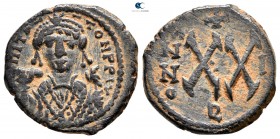 Tiberius II Constantine AD 578-582. Theoupolis (Antioch). Half follis Æ