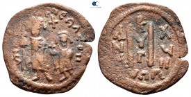 Heraclius with Heraclius Constantine AD 610-641. Uncertain mint, imitating 'Cyprus'. Follis Æ