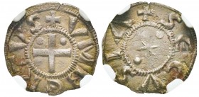 Umberto II 1080-1103
Denaro Secusino I Tipo, Torino, ND, Mi 10.6 g.
Ref : MIR 6(R3), Biaggi 4b
Conservation : NGC AU55