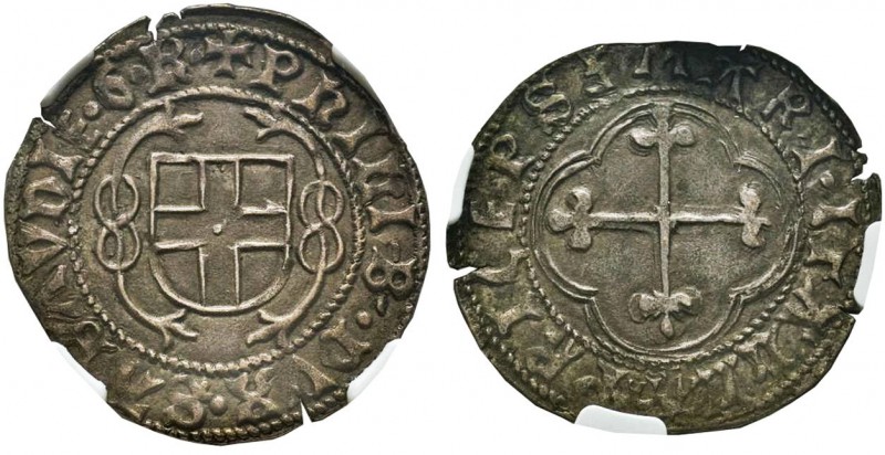 Filiberto I 1472-1482
Grosso, ND, Mi 2.42 g.
Ref : MIR 200d (R), Biaggi 177a
Con...