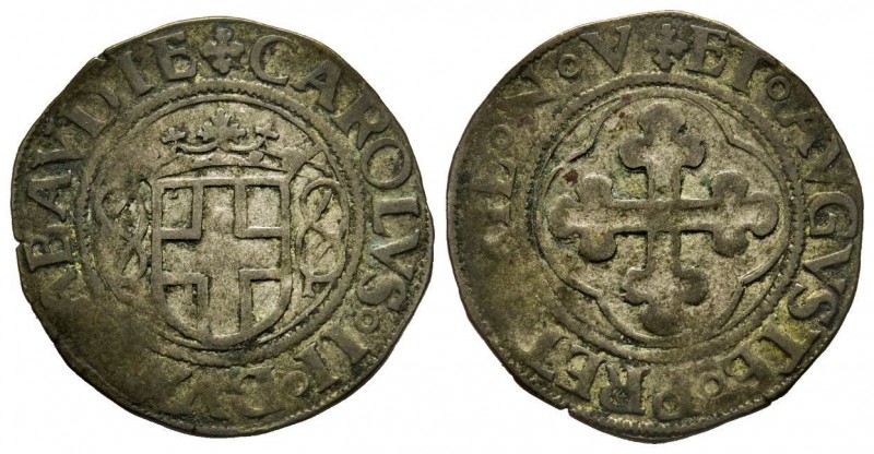 Carlo II 1504-1553
Grosso di Savoia, III Tipo, Aosta, ND, Mi 2.11 g.
Ref : MIR 3...