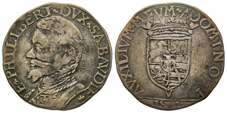 Emanuele Filiberto Duca 1559-1580 
Testone, I tipo, Vercelli, 1561, AG 9.18 g.
R...