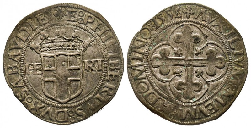 Emanuele Filiberto Duca 1559-1580 
4 Grossi, Vercelli, 1556, Mi 5.32 g.
Ref : MI...