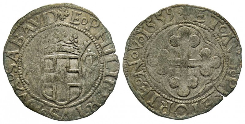 Emanuele Filiberto Duca 1559-1580 
Grosso, I Tipo, Aosta, 1559, Mi 2.30 g.
Ref :...