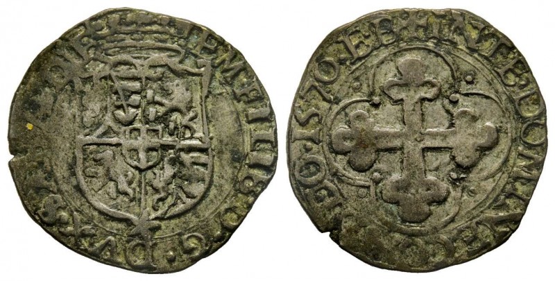 Emanuele Filiberto Duca 1559-1580 
Soldo, II tipo, Chambéry, 1570 EB, Mi 2.06 g....