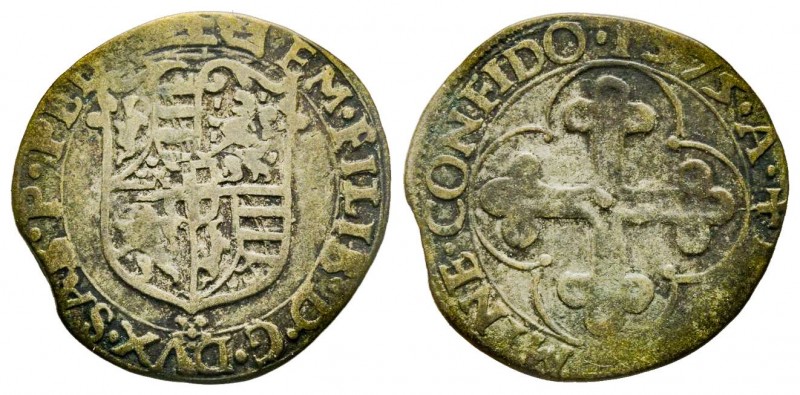 Emanuele Filiberto Duca 1559-1580 
Soldo, II tipo, Aosta, 1575, Mi 1.68 g.
Ref :...