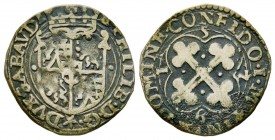 Emanuele Filiberto Duca 1559-1580 
Soldo, IV tipo, Bourg, 1579, Mi 1.64 g.
Ref : MIR 536g, Sim. 60, Biaggi 452i
Conservation : TTB