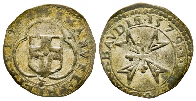 Emanuele Filiberto Duca 1559-1580 
Parpagliola, Chambéry, 1579, Mi 1.78 g.
Ref :...