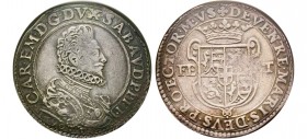 Emanuele Filiberto Duca 1559-1580 
Ducatone, IV Tipo, Torino, 1590 T, AG 31.76 g.
Ref : MIR 602a (R5), Sim. 29/1, Biaggi 512a, Davenport 8378
Conserva...