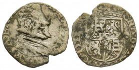 Carlo Emanuele I 1580-1630 
Soldo con il busto, IV tipo, Chambéry, data illeggibile, AG 1.13 g.
Ref : MIR 663(R), Sim. 71, Biaggi 559
Conservation : T...