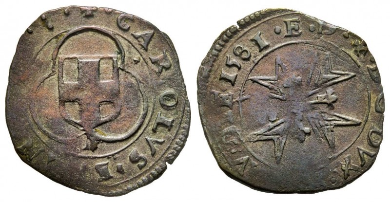 Carlo Emanuele I 1580-1630 
Parpagliola, I Tipo, Bourg, 1581 ED, Mi 1.70 g.
Ref ...