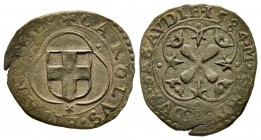 Carlo Emanuele I 1580-1630 
Parpagliola, III Tipo, 1684 M G, Mi 1.51 g.
Ref : MIR 668b, Sim. 74, Biaggi 562a
Conservation : TTB