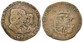 Carlo Emanuele II
Reggenza della madre 1638-1648
Mezza Lira, V tipo, Torino, 1641, AG 5.92 g.
Ref : MIR 758a, Sim. 20, Biaggi 634b
Conservation : B/TB