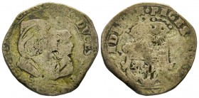 Carlo Emanuele II
Reggenza della madre 1638-1648 
Mezza Lira, V tipo, Torino, AG 7.62 g.
Ref : MIR 758, Sim. 20, Biaggi 634
Conservation : TB.