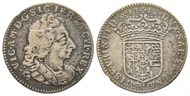 Vittorio Amedeo II - Duca 1680-1713 
Mezza Lira, Torino, 1718, AG 2.86 g.
Ref : ...