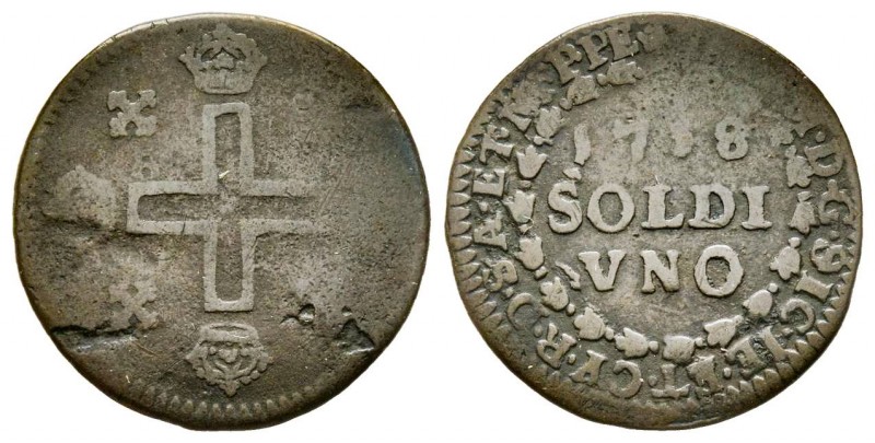Vittorio Amedeo II - Re di Sicilia 1713-1718 
Soldo, Torino, 1718, Mi 1.82 g.
Re...