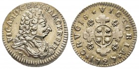 Vittorio Amedeo II Monetazione per la Sardegna 1724-1727 Reale Sardo, Torino, 1727, AG 2.41 g.
Ref : MIR 910 (R2), Biaggi 778
Conservation : Superbe