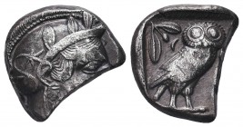 Greek, Attica, c. 454-404 BC, Cut AR Tetradrachm, Athens , F/VF Obverse: Helmeted head of Athena right Reverse: AΘE, owl standing right, head facing, ...