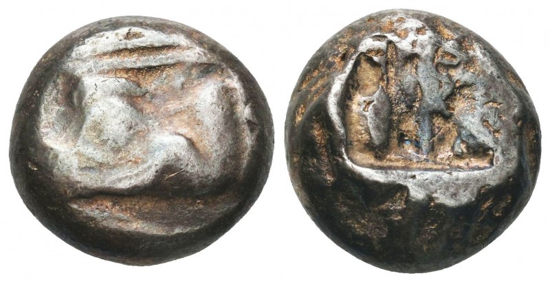 Greek, Caria, c. 520-490 BC, AR Stater ,Obverse: Forepart of a lion right; monog...