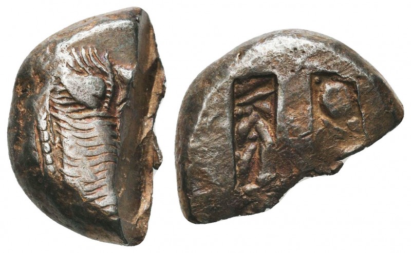Greek, Caria, c. 520-490 BC, AR Stater. Obverse: Forepart of a lion right; monog...