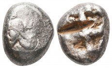Greek, Archaic c. 520-490 BC, AR Stater . Obverse: Forepart of a lion right; monogram on shoulder Reverse: Incuse punch with pattern

Condition: Ver...
