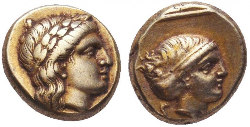 Greek, Lesbos, c. 377-326 BC, EL Hekte, Mytilene .Obverse: Laureate head of Apol...