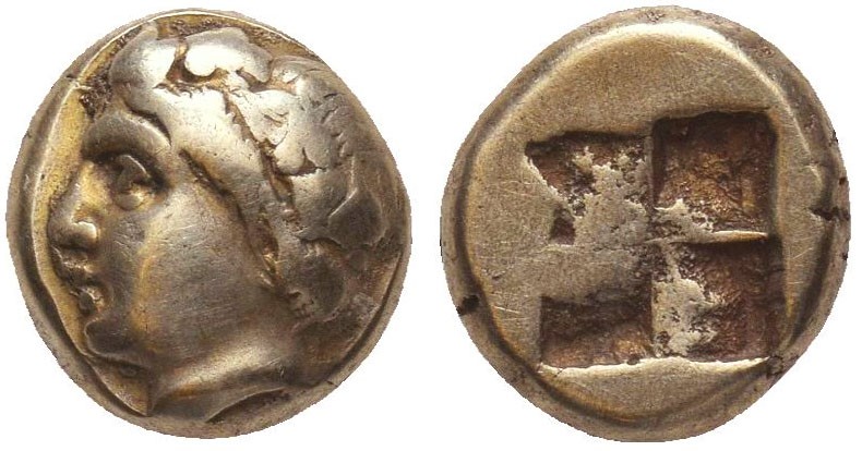 Greek, Ionia, c. 387-326 BC, EL Hekte, Phocaea . Obverse: Laureate head of Demet...