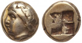 Greek, Ionia, c. 387-326 BC, EL Hekte, Phocaea . Obverse: Laureate head of Demeter left Reverse: Irregular quadripartite incuse square punch Reference...