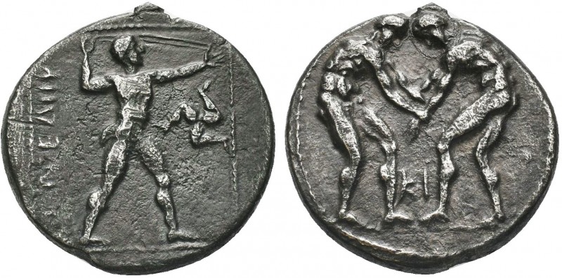 Greek, Pamphylia, c. 380/75-330/25 BC, AR Stater, Aspendos . Obverse: Two wrestl...