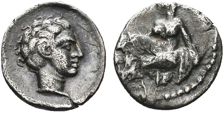 "Greek, Cilicia, Tiribazos Satrap of Lydia 388-380 BC, AR Obol, Tarsos 

Obverse...