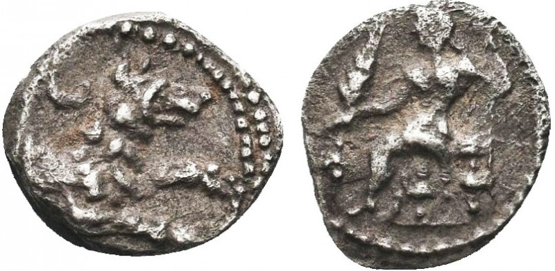 "Greek, Cilicia, c. 4th Century BC, AR Obol, Tarsos

Obverse: Zeus-Baal seated l...