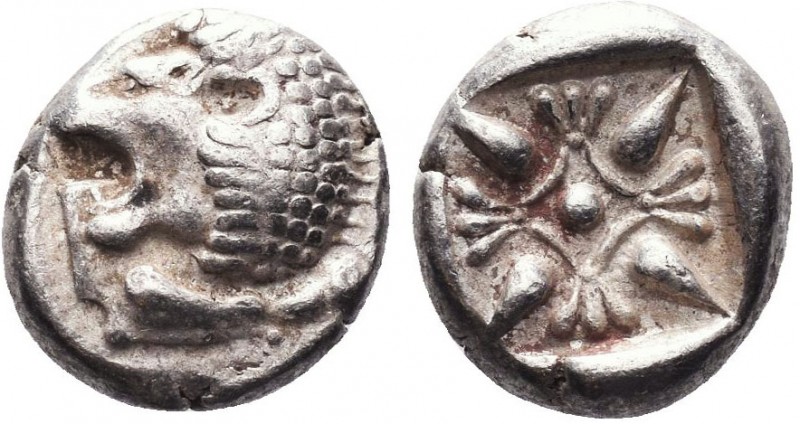 "Greek, Ionia, c.6th-5th Century BC, AR Obol, Miletos

Obverse: Forepart of lion...